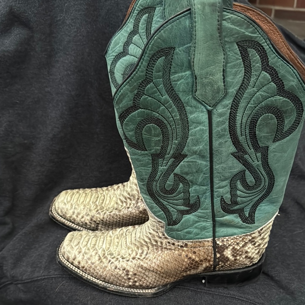 Green and Tan Western Snakeskin Cowboy Boots